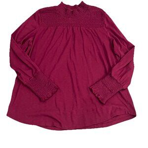 Soft Surroundings Women’s Jayden Smocked Mock Neck Top Size XL Berry Stretch
